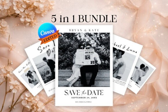 5 Viral B W Save the Date Canva Bundle