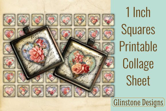 Floral Hearts 1 Inch Squares