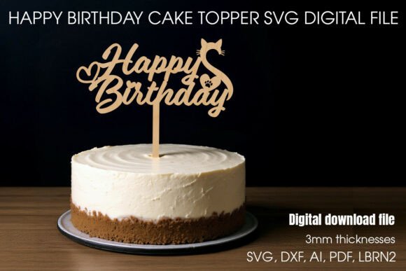 Happy Birthday Cat Topper SVG