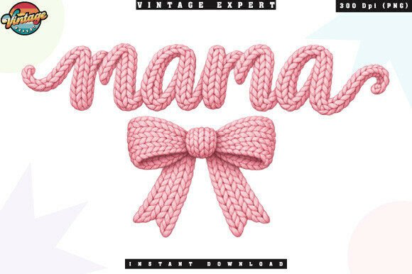 Mama Crochet Yarn Faux Pink Bow PNG